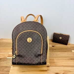 La Tour Eiffel 1887 Vintage Backpack and Wallet Set Brown Tan Leather Trim